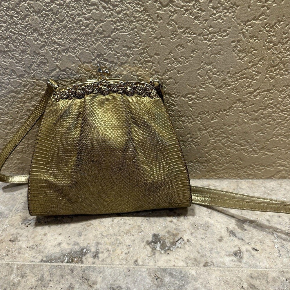 Vintage Titti Dell'Acqua Maxima Gold Faux Snakeskin Kiss Lock Clasp MCM Regency